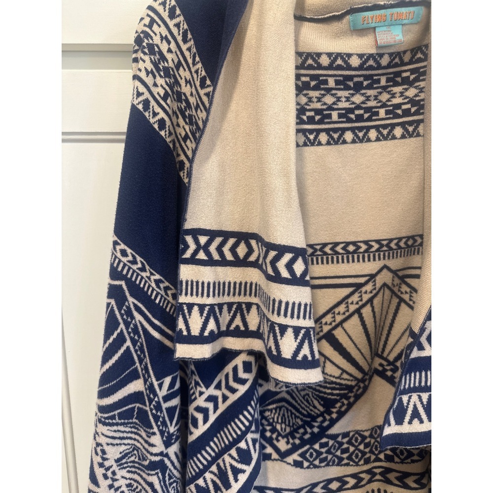 Flying Tomato Navy Blue Geometric Print Waterfall Cardigan Womens Plus Size 1X - Picture 2 of 7